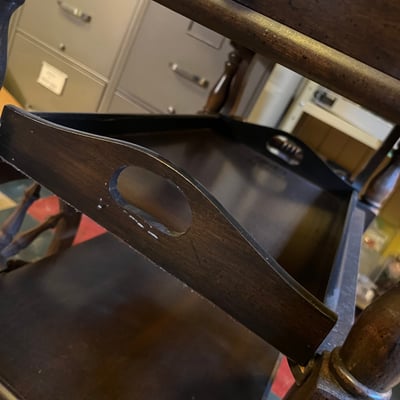 Vintage wooden rolling tea bar cart drop leaf side table w drawer tray - Image 9 of 15