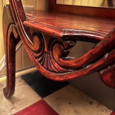 Antique Victorian mahogany etagere 3-tier shelf with beveled mirror and curved legs - Image 9 of 12