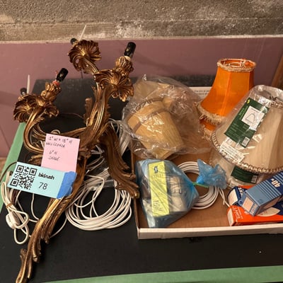 Mid-Century Louis XV Rocaille Style gilt bronze sconces, plus fabric lampshades, bulbs, and accessories  - Image 3 of 9