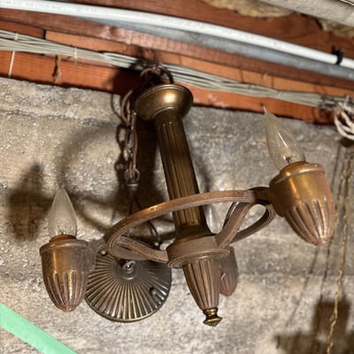 Antique Brass 3-Arm Chandelier - Image 1 of 5