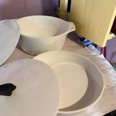 Vintage MCM Mid-Century White Corning Ware Buffet Server Set with Lids - Image 2 of 20