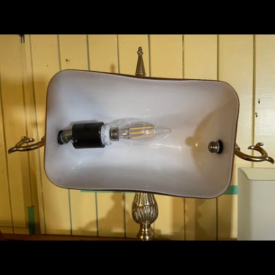 Vintage bankers table lamp with amber shade and frosted shade lamp - Image 4 of 11