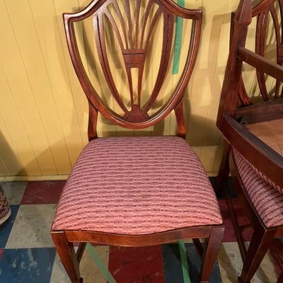 Four carved wooden dining chairs with rose upholstery - Image 3 of 12