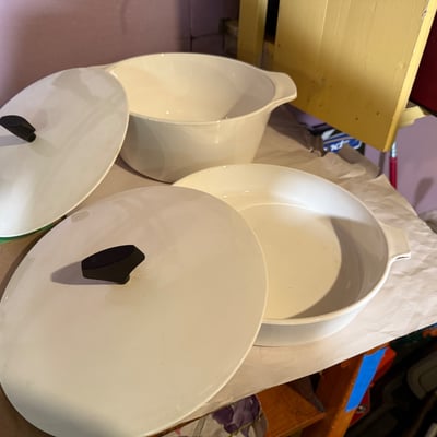 Vintage MCM Mid-Century White Corning Ware Buffet Server Set with Lids - Image 5 of 20