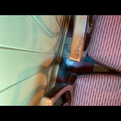 Four carved wooden dining chairs with rose upholstery - Image 11 of 12