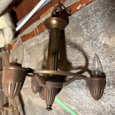 Antique Brass 3-Arm Chandelier - Image 4 of 5