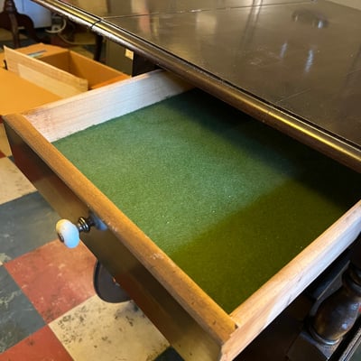 Vintage wooden rolling tea bar cart drop leaf side table w drawer tray - Image 5 of 15