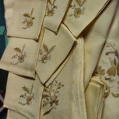 Embroidered Linen Napkins and Table Linens - Image 4 of 5