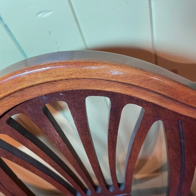 Four carved wooden dining chairs with rose upholstery - Image 12 of 12