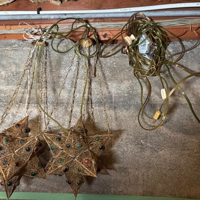 Syrian brass lantern with glass bead accents - Image 1 of 5