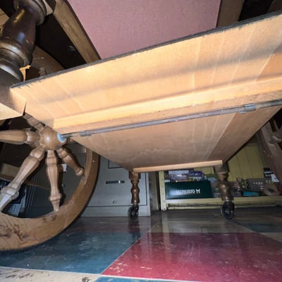 Vintage wooden rolling tea bar cart drop leaf side table w drawer tray - Image 13 of 15