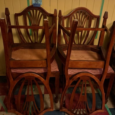 Four carved wooden dining chairs with rose upholstery - Image 2 of 12