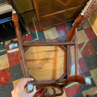 Four carved wooden dining chairs with rose upholstery - Image 8 of 12