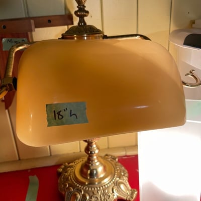 Vintage bankers table lamp with amber shade and frosted shade lamp - Image 3 of 11