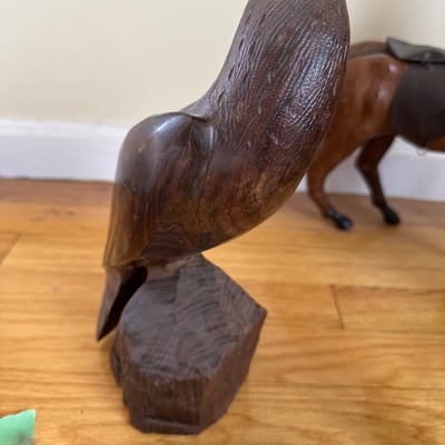 Leather Horse Figurine, Signed Carved Wood Eagle, More  - Image 10 of 12