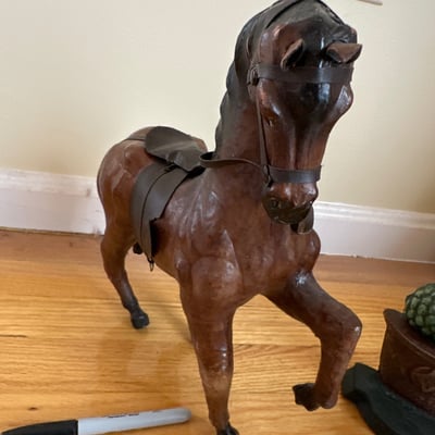 Leather Horse Figurine, Signed Carved Wood Eagle, More  - Image 2 of 12