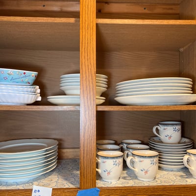 Noritake Ceramic dinnerware set with blue floral borders and more dishes - Image 1 of 9