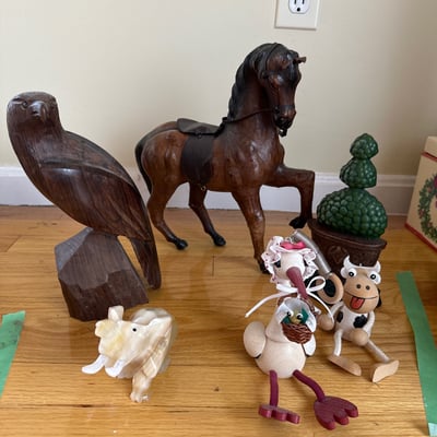 Leather Horse Figurine, Signed Carved Wood Eagle, More  - Image 1 of 12