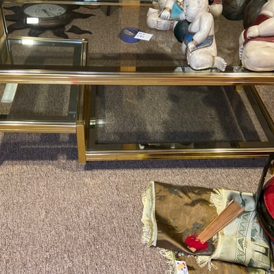 Brass and glass two-tier coffee table - Image 1 of 4