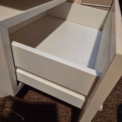 Pair of beige two-drawer nightstands - Image 3 of 13
