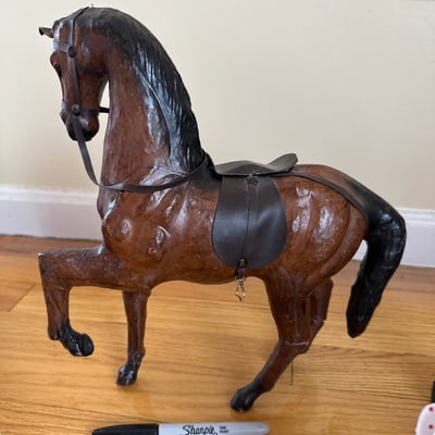 Leather Horse Figurine, Signed Carved Wood Eagle, More  - Image 5 of 12