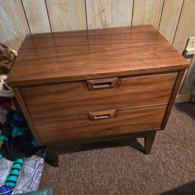 Two-drawer mid-century wooden nightstand - Image 2 of 7