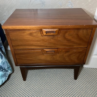 MCM Two-drawer wooden nightstand with recessed handles - Image 1 of 4