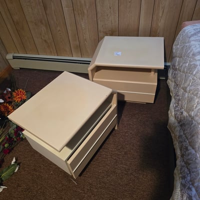 Pair of beige two-drawer nightstands - Image 1 of 13