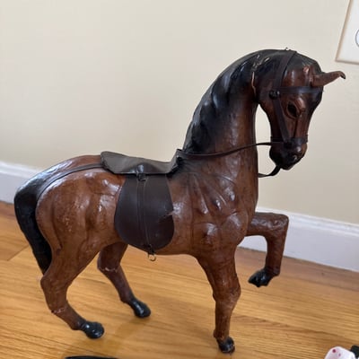 Leather Horse Figurine, Signed Carved Wood Eagle, More  - Image 9 of 12