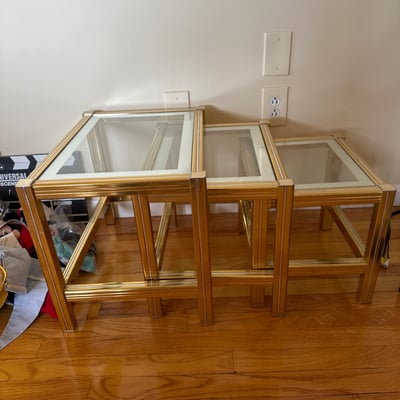 Brass and Glass Nesting End Tables - Image 2 of 4