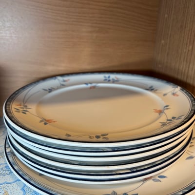 Noritake Ceramic dinnerware set with blue floral borders and more dishes - Image 3 of 9