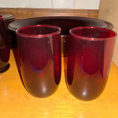Anchor Hocking Vintage Cranberry glass dishware set (cups, bowls, plates) - Image 3 of 12