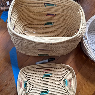 Assorted wicker baskets with gift wrap supplies - Image 7 of 7