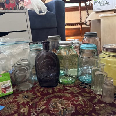Vintage glass jars, bottles, and canning hardware - Image 1 of 10