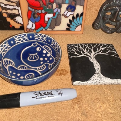 Assorted decorative tiles, ceramic bowl, mask - Image 2 of 7