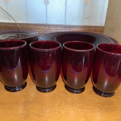 Anchor Hocking Vintage Cranberry glass dishware set (cups, bowls, plates) - Image 8 of 12