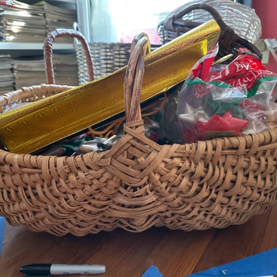 Assorted wicker baskets with gift wrap supplies - Image 4 of 7