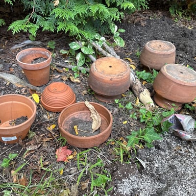 Terracotta pots and a blue ceramic planter - Image 5 of 6