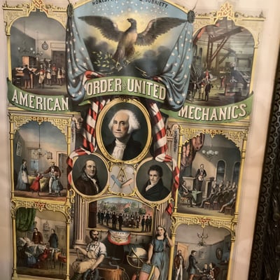Set of framed art prints including Order United American Mechanics and city street scene - Image 8 of 9