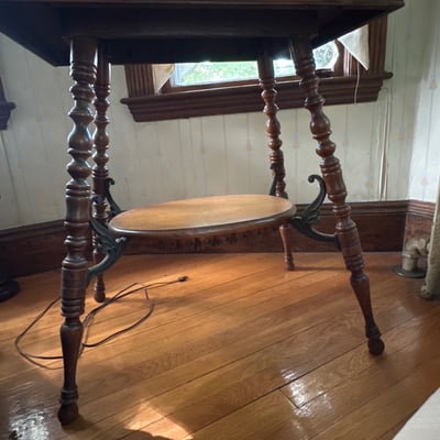 Vintage wooden table with two-tier design - Image 2 of 9