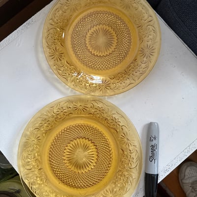 Cobalt blue glassware and amber pressed-glass plates - Image 8 of 9