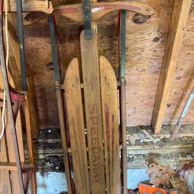 Vintage Flexible Flyer and other wooden sleds - Image 7 of 8