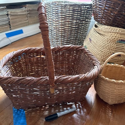 Assorted wicker baskets with gift wrap supplies - Image 6 of 7