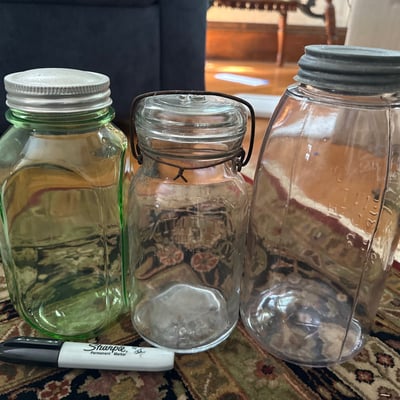 Vintage glass jars, bottles, and canning hardware - Image 6 of 10
