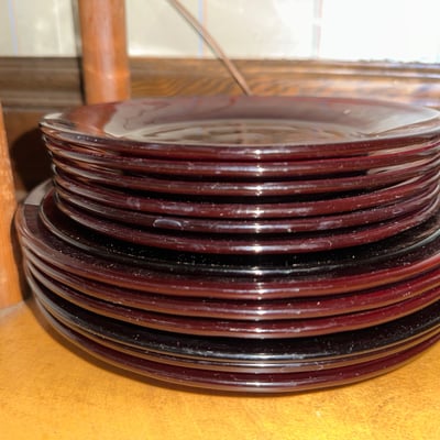 Anchor Hocking Vintage Cranberry glass dishware set (cups, bowls, plates) - Image 10 of 12