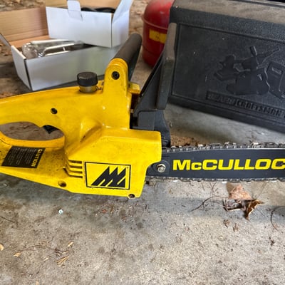 McCulloch chainsaw and Sears Craftsman belt sander with rotisserie kit and safety can - Image 2 of 15