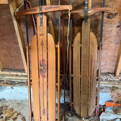 Vintage Flexible Flyer and other wooden sleds - Image 1 of 8