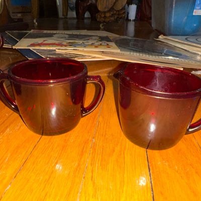 Anchor Hocking Vintage Cranberry glass dishware set (cups, bowls, plates) - Image 2 of 12