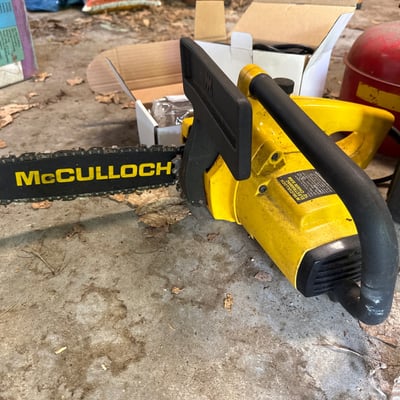 McCulloch chainsaw and Sears Craftsman belt sander with rotisserie kit and safety can - Image 5 of 15