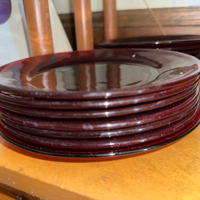 Anchor Hocking Vintage Cranberry glass dishware set (cups, bowls, plates) - Image 9 of 12